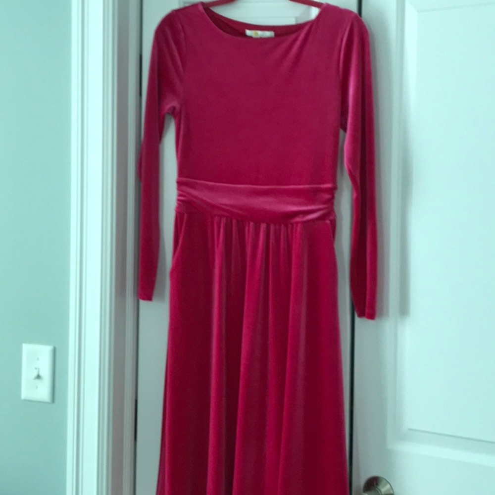 Boden Pink A-Line Midi Dress with Long Sleeves